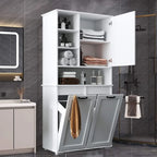 Tall Bathroom Storage Cabinet with Doors and shelf, Freestanding Bathroom Cabinet, Tilt-Out Laundry Hamper
