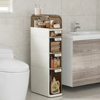 VECELO 5-Tiers Slim Bathroom Storage Cabinet, Narrow Bathroom Storage Organizer Movable for Small Spaces