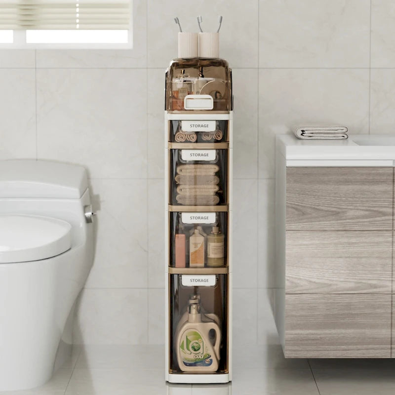 VECELO 5-Tiers Slim Bathroom Storage Cabinet, Narrow Bathroom Storage Organizer Movable for Small Spaces