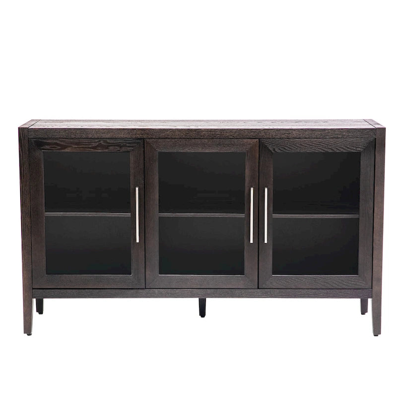 Modern Wood Storage Cabinet with Three Tempered Glass Doors and Adjustable Shelf