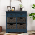 Rustic Storage Cabinet with Two Drawers and Four Classic Rattan Basket for Dining Room, Living Room