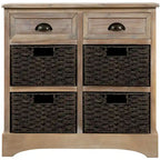 Rustic Storage Cabinet with Two Drawers and Four Classic Rattan Basket for Dining Room, Living Room
