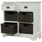 Rustic Storage Cabinet with Two Drawers and Four Classic Rattan Basket for Dining Room, Living Room