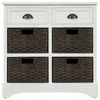 Rustic Storage Cabinet with Two Drawers and Four Classic Rattan Basket for Dining Room, Living Room