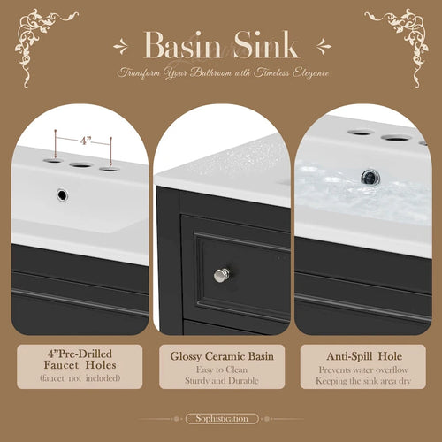 36 Bathroom Vanity Cabinet with Sink Combo Set, Undermount Ceramic Sink, Free Standing Vanity Set with 4 Drawers