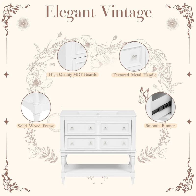 36 Bathroom Vanity Cabinet with Sink Combo Set, Undermount Ceramic Sink, Free Standing Vanity Set with 4 Drawers