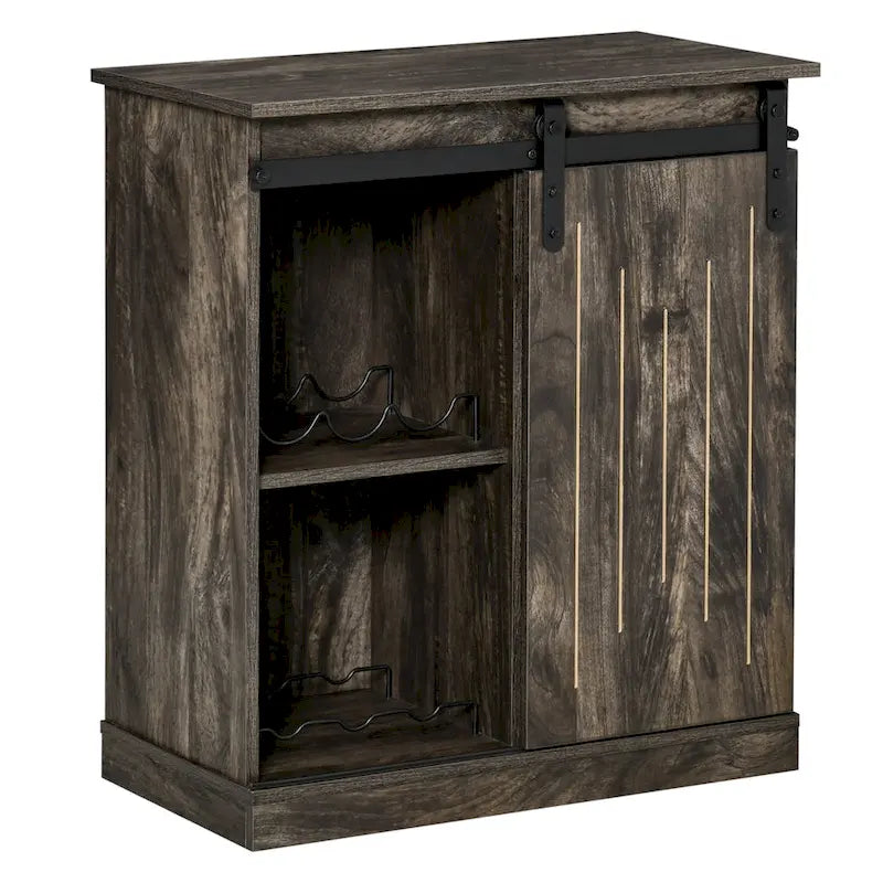 HOMCOM Industrial Sideboard Storage Cabinet, Serving Bar Buffet with Sliding Barn Door and 6-Bottle Wine Rack