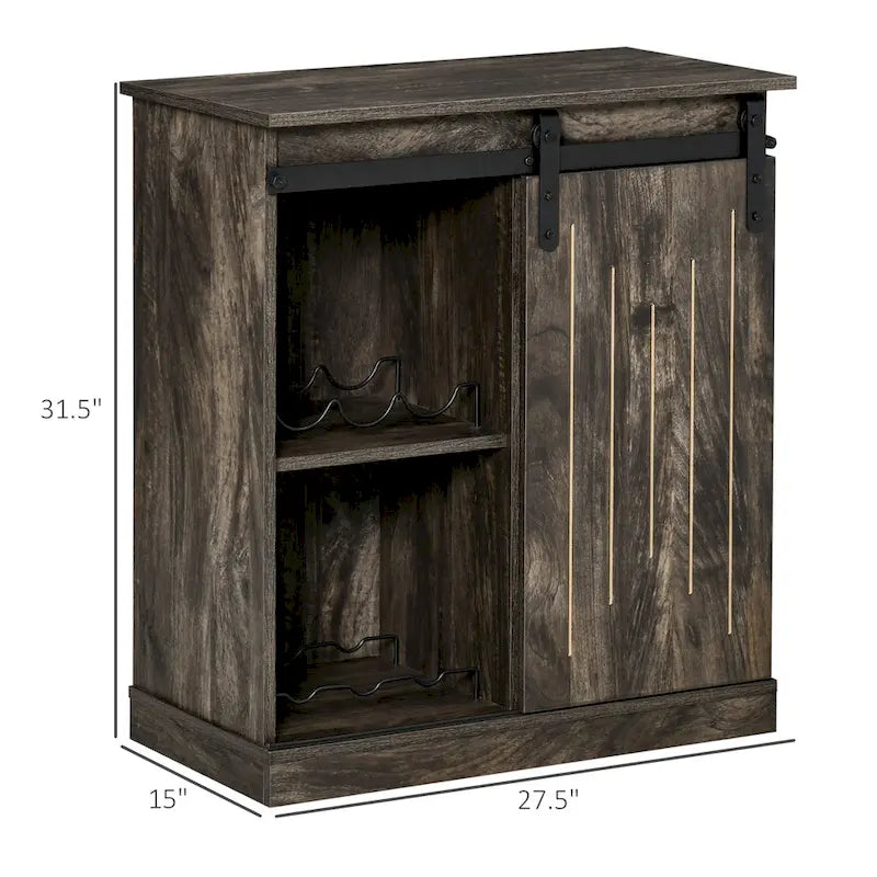 HOMCOM Industrial Sideboard Storage Cabinet, Serving Bar Buffet with Sliding Barn Door and 6-Bottle Wine Rack