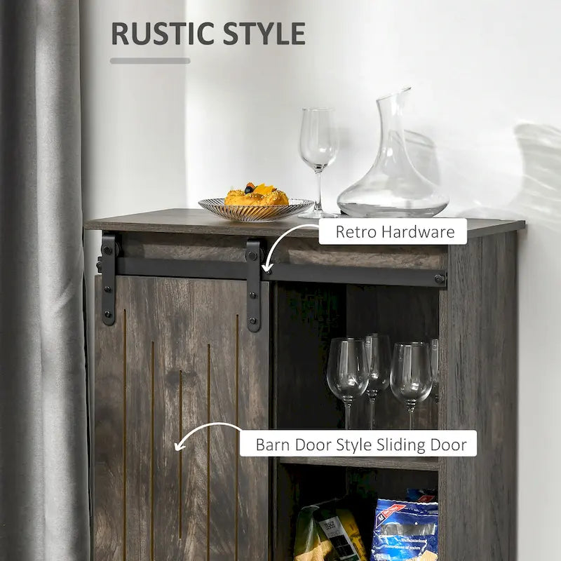 HOMCOM Industrial Sideboard Storage Cabinet, Serving Bar Buffet with Sliding Barn Door and 6-Bottle Wine Rack