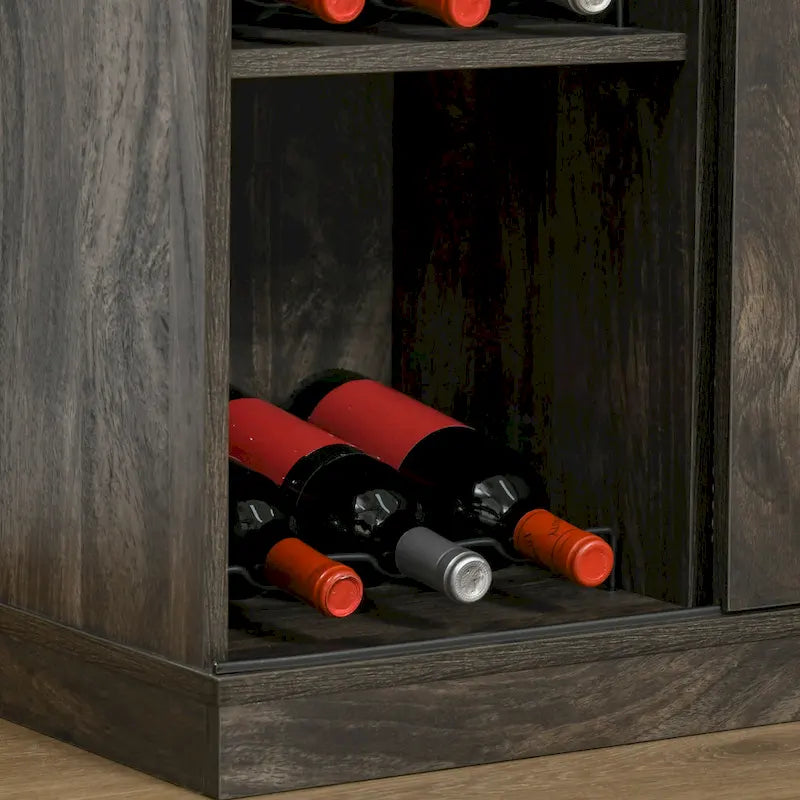 HOMCOM Industrial Sideboard Storage Cabinet, Serving Bar Buffet with Sliding Barn Door and 6-Bottle Wine Rack