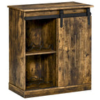 HOMCOM Industrial Sideboard Storage Cabinet, Serving Bar Buffet with Sliding Barn Door and 6-Bottle Wine Rack