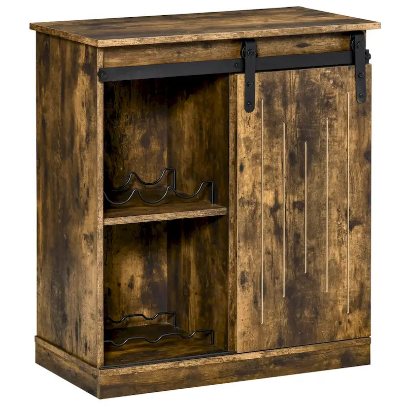 HOMCOM Industrial Sideboard Storage Cabinet, Serving Bar Buffet with Sliding Barn Door and 6-Bottle Wine Rack