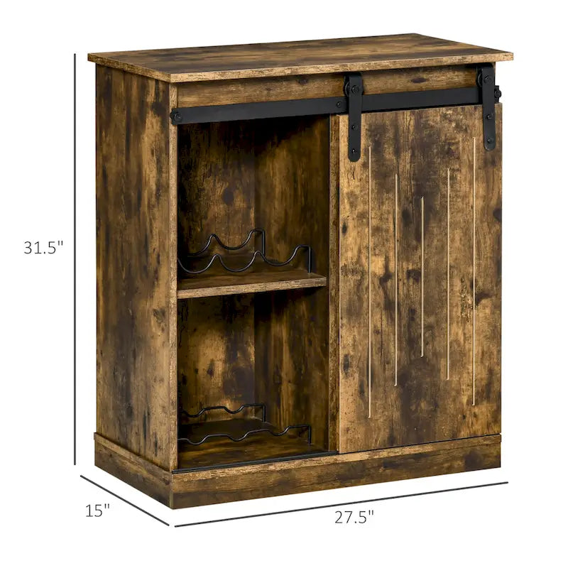 HOMCOM Industrial Sideboard Storage Cabinet, Serving Bar Buffet with Sliding Barn Door and 6-Bottle Wine Rack