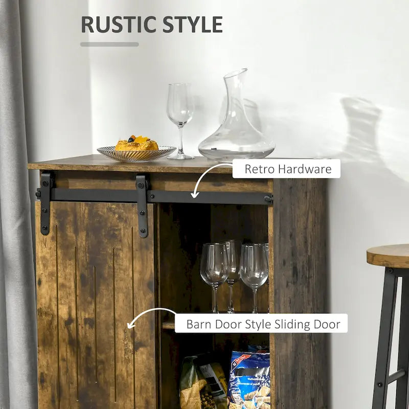 HOMCOM Industrial Sideboard Storage Cabinet, Serving Bar Buffet with Sliding Barn Door and 6-Bottle Wine Rack