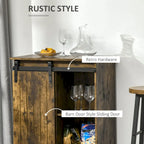 HOMCOM Industrial Sideboard Storage Cabinet, Serving Bar Buffet with Sliding Barn Door and 6-Bottle Wine Rack