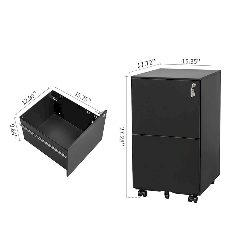 2 Drawer Rolling Locking Office File Cabinet with Lock, Anti-tilt Wheels