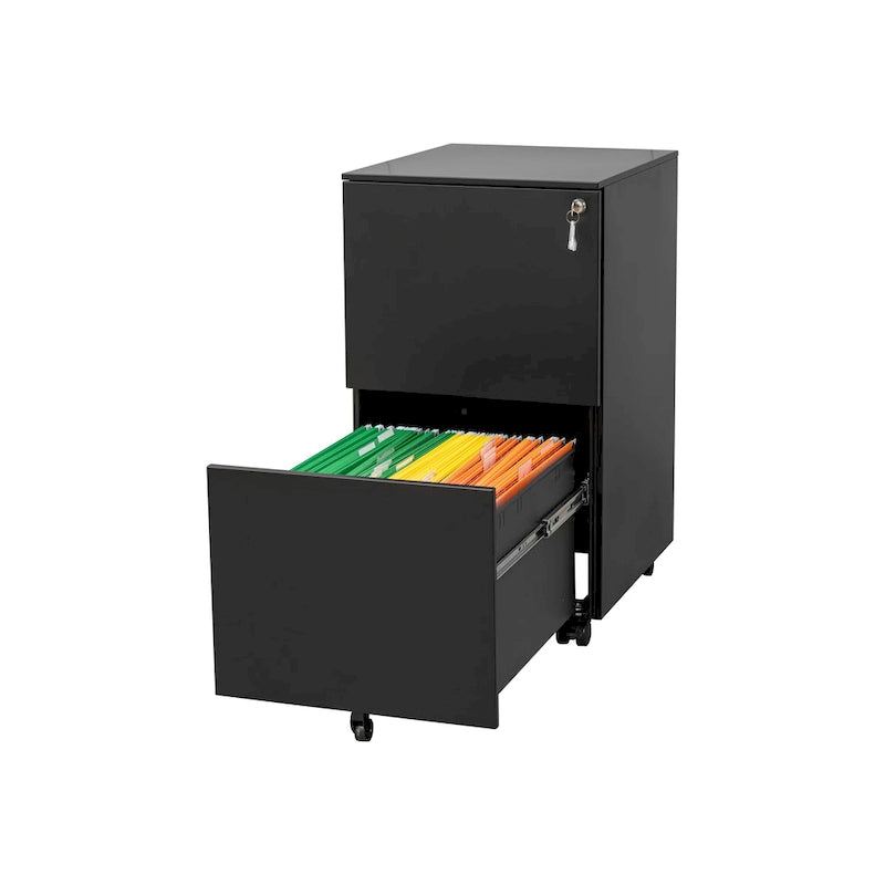 2 Drawer Rolling Locking Office File Cabinet with Lock, Anti-tilt Wheels