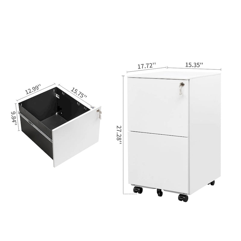 2 Drawer Rolling Locking Office File Cabinet with Lock, Anti-tilt Wheels