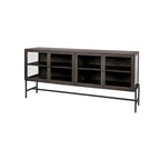 Arelius Light Brown w/ Black Metal Base 4 Door Glass Cabinet Sideboard - 70.0L x 18.0W x 32.0H