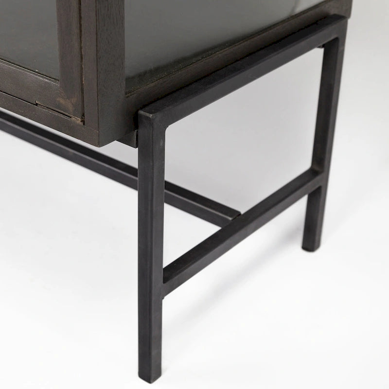 Arelius Light Brown w/ Black Metal Base 4 Door Glass Cabinet Sideboard - 70.0L x 18.0W x 32.0H