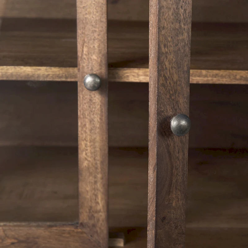 Arelius Light Brown w/ Black Metal Base 4 Door Glass Cabinet Sideboard - 70.0L x 18.0W x 32.0H