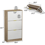 Timechee Shoe Cabinet with 3 Mirrored Flip Drawers, Free Standing Slim