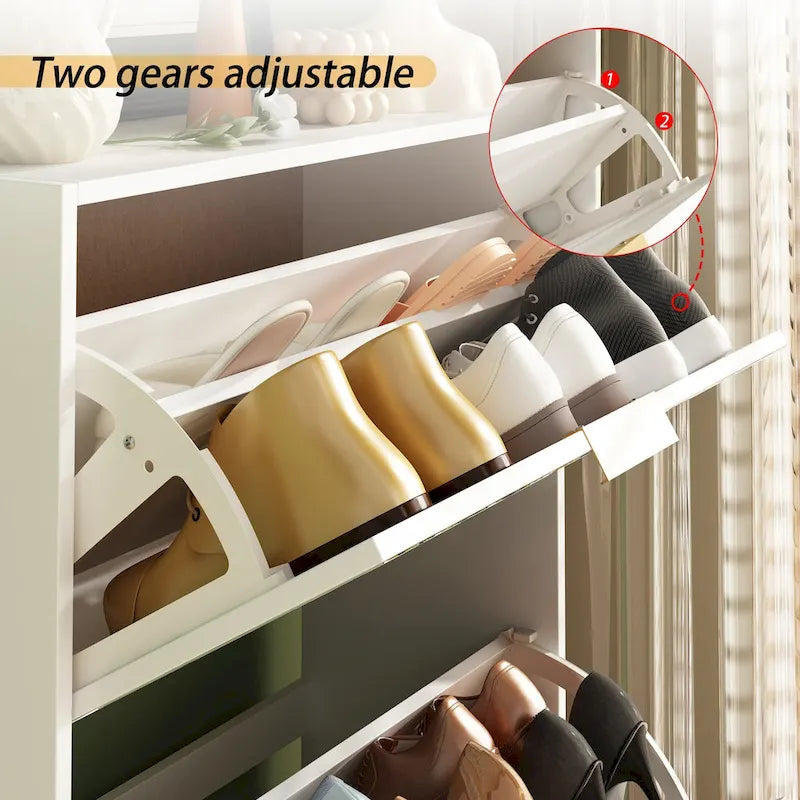 Timechee Shoe Cabinet with 3 Mirrored Flip Drawers, Free Standing Slim