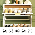 Timechee Shoe Cabinet with 3 Mirrored Flip Drawers, Free Standing Slim