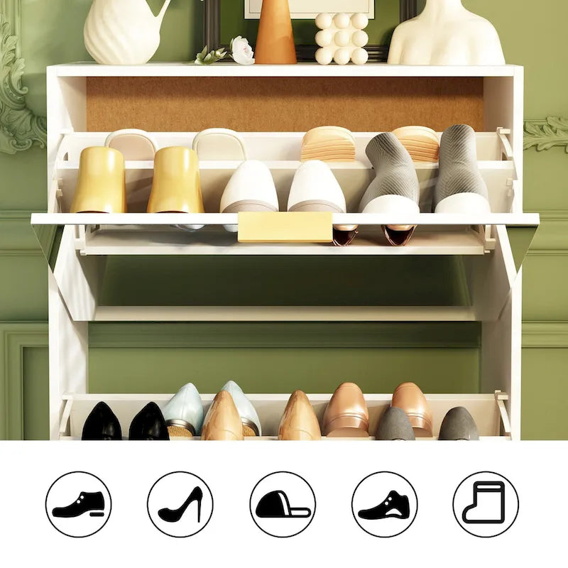 Timechee Shoe Cabinet with 3 Mirrored Flip Drawers, Free Standing Slim