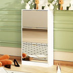 Timechee Shoe Cabinet with 3 Mirrored Flip Drawers, Free Standing Slim