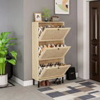 Natural Rattan 3 Door Shoe Rack Shoe Storage Cabinet