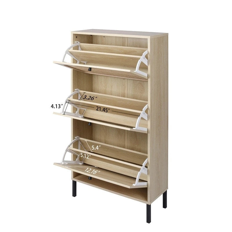 Natural Rattan 3 Door Shoe Rack Shoe Storage Cabinet