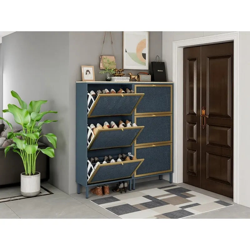 Natural Rattan 3 Door Shoe Rack Shoe Storage Cabinet