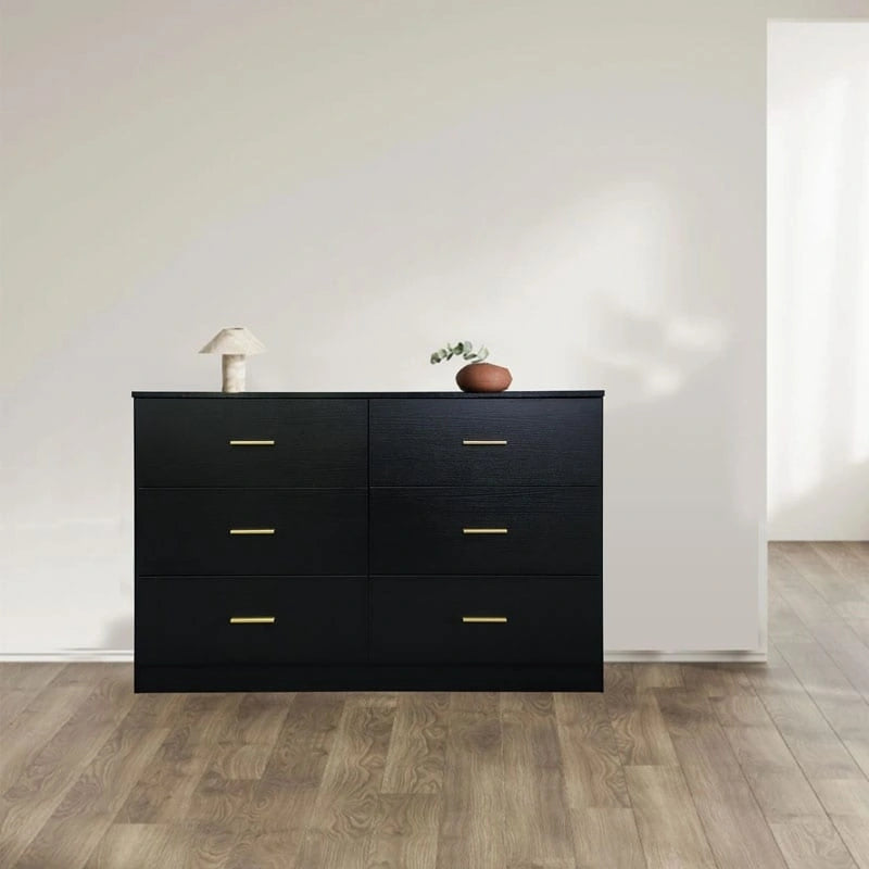Modern Black 6-Drawer Dresser for Bedroom