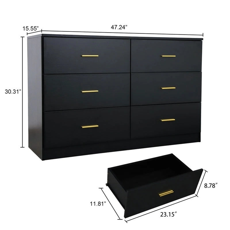 Modern Black 6-Drawer Dresser for Bedroom