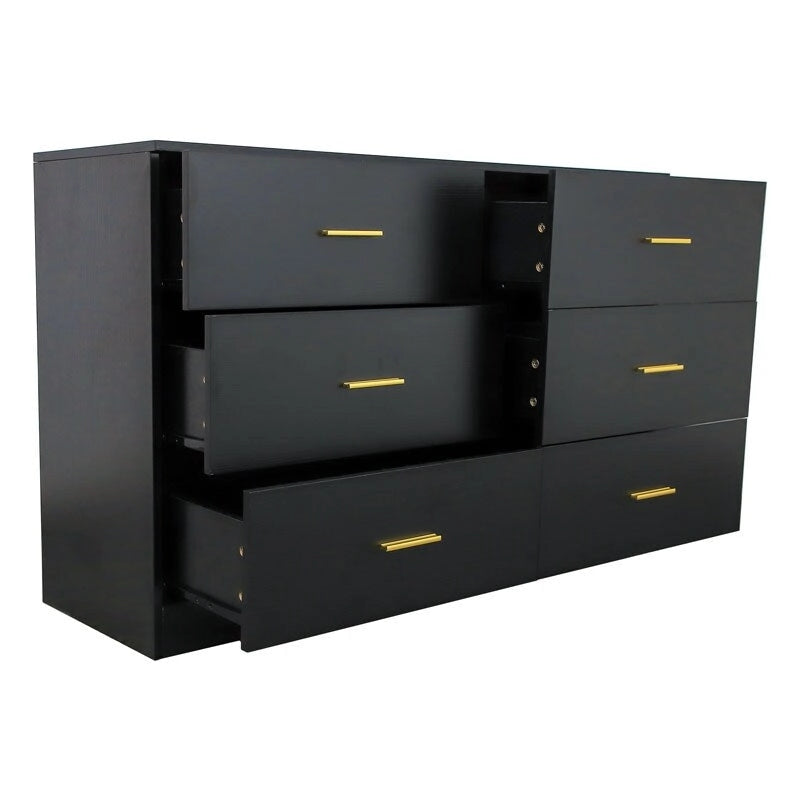 Modern Black 6-Drawer Dresser for Bedroom