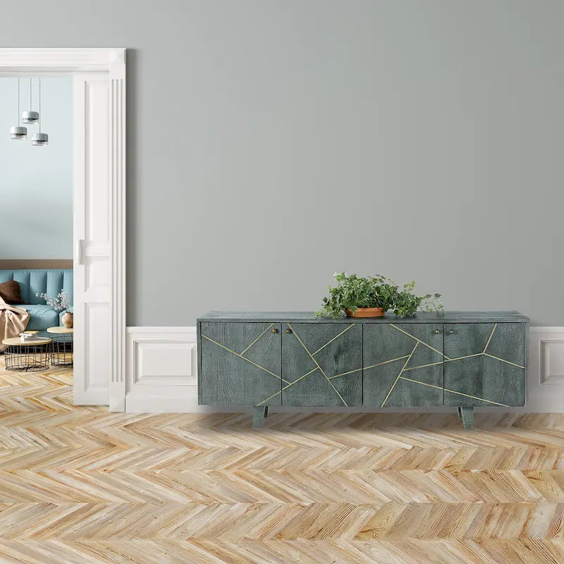 Dane River of Goods Grey and Gold-Colored Wood Cabinet with Metal Hardware - 54 x 13 x 20