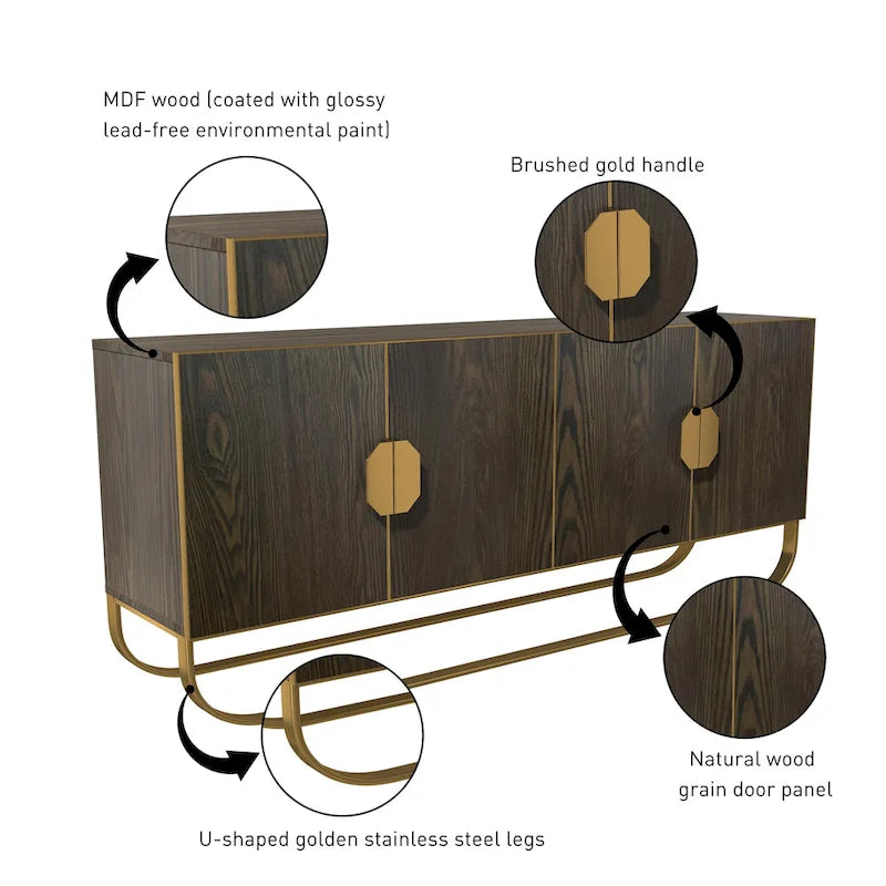 Clihome Furniture Wood 4-Door Accent Cabinet