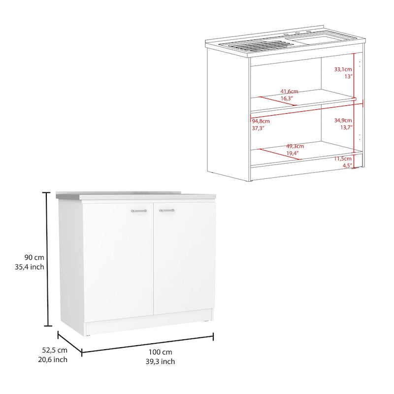 TUHOME Phoenix 2-Piece Kitchen Set with Kitchen Island and Utility Sink Cabinet - N/A