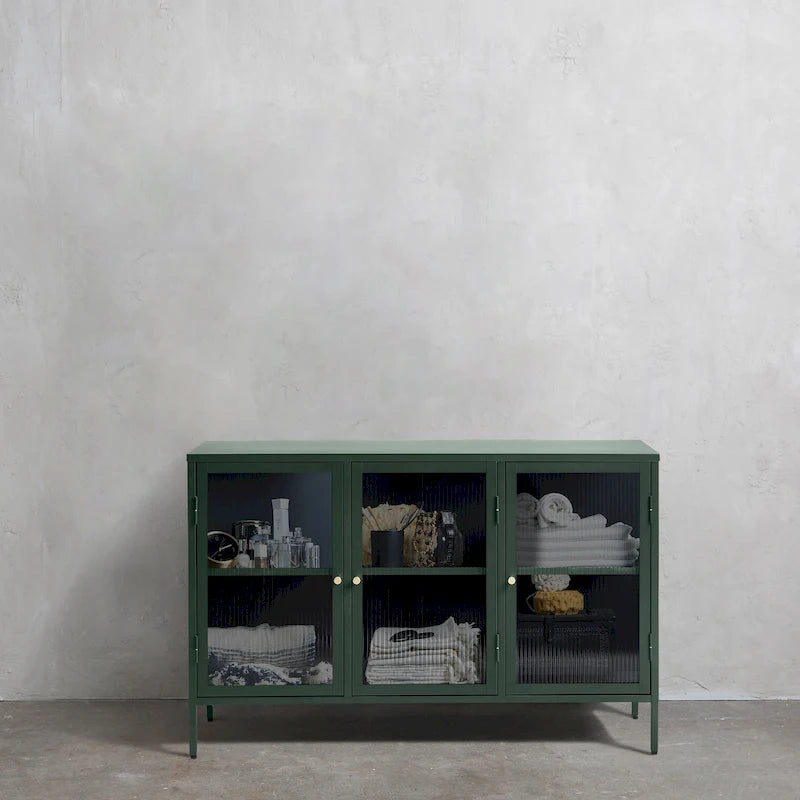 Rye Studio Brianne Modern Metal & Glass 3-Door Sideboard