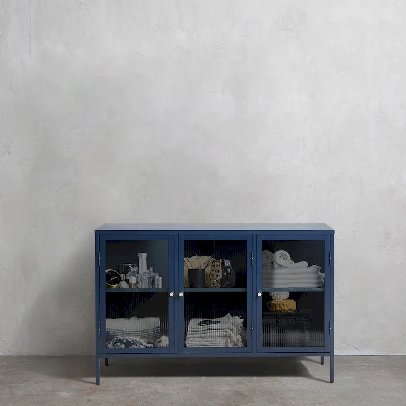 Rye Studio Brianne Modern Metal & Glass 3-Door Sideboard
