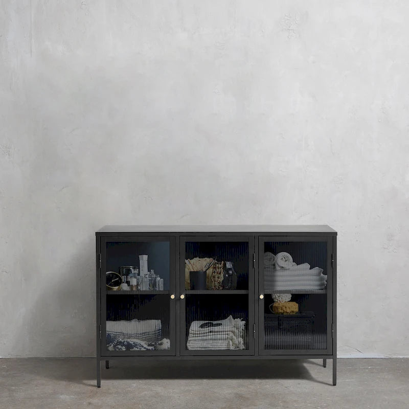 Rye Studio Brianne Modern Metal & Glass 3-Door Sideboard