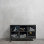 Rye Studio Brianne Modern Metal & Glass 3-Door Sideboard