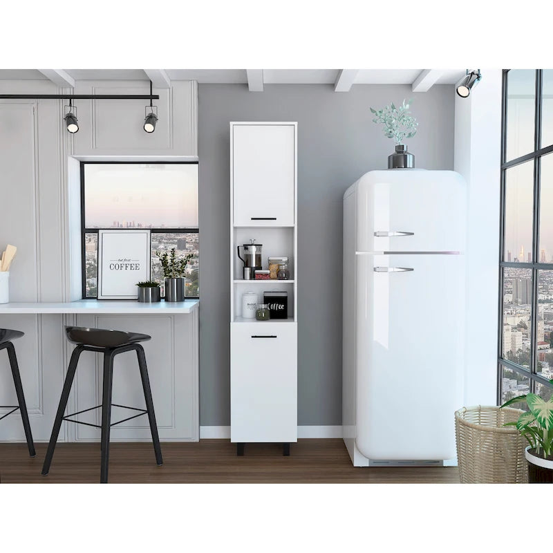 TUHOME Hobart Pantry with 2 Cabinets and 2 Open Shelves, Aluminum Handles and Hinges - N/A