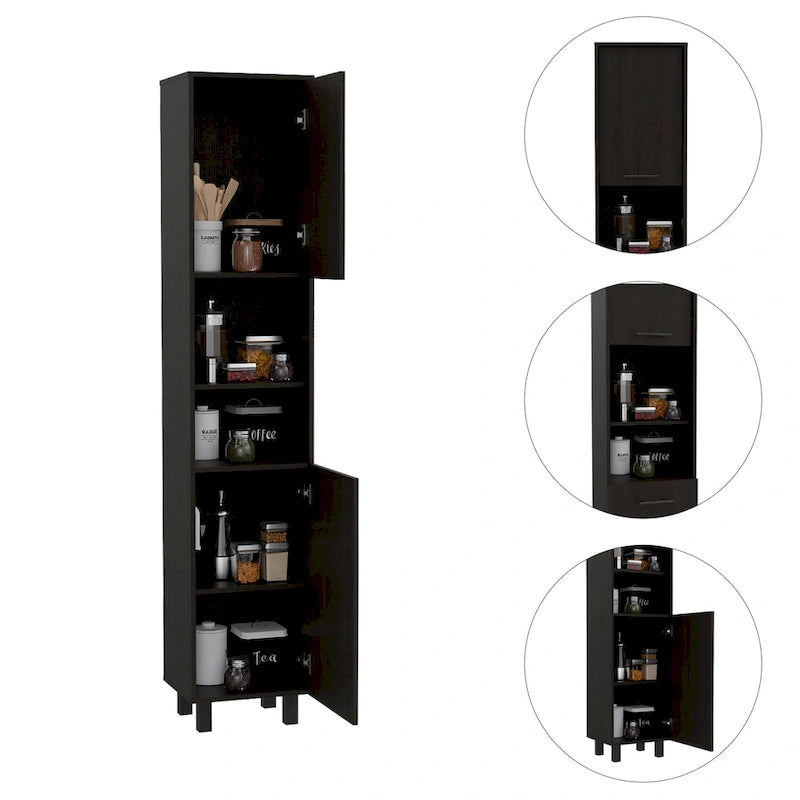 TUHOME Hobart Pantry with 2 Cabinets and 2 Open Shelves, Aluminum Handles and Hinges - N/A