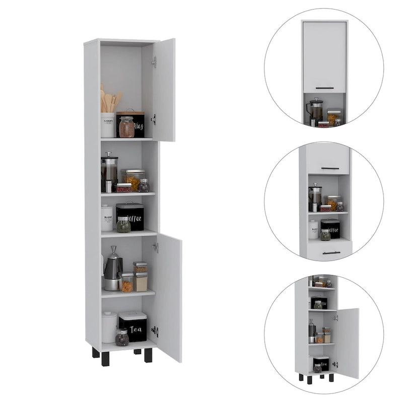 TUHOME Hobart Pantry with 2 Cabinets and 2 Open Shelves, Aluminum Handles and Hinges - N/A