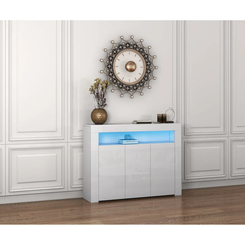 Living Room Sideboard Storage Cabinet with LED Light,with 3 Doors