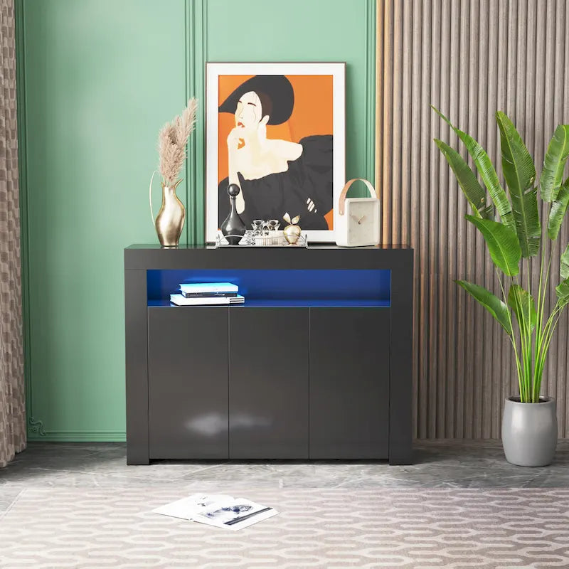 Living Room Sideboard Storage Cabinet with LED Light,with 3 Doors