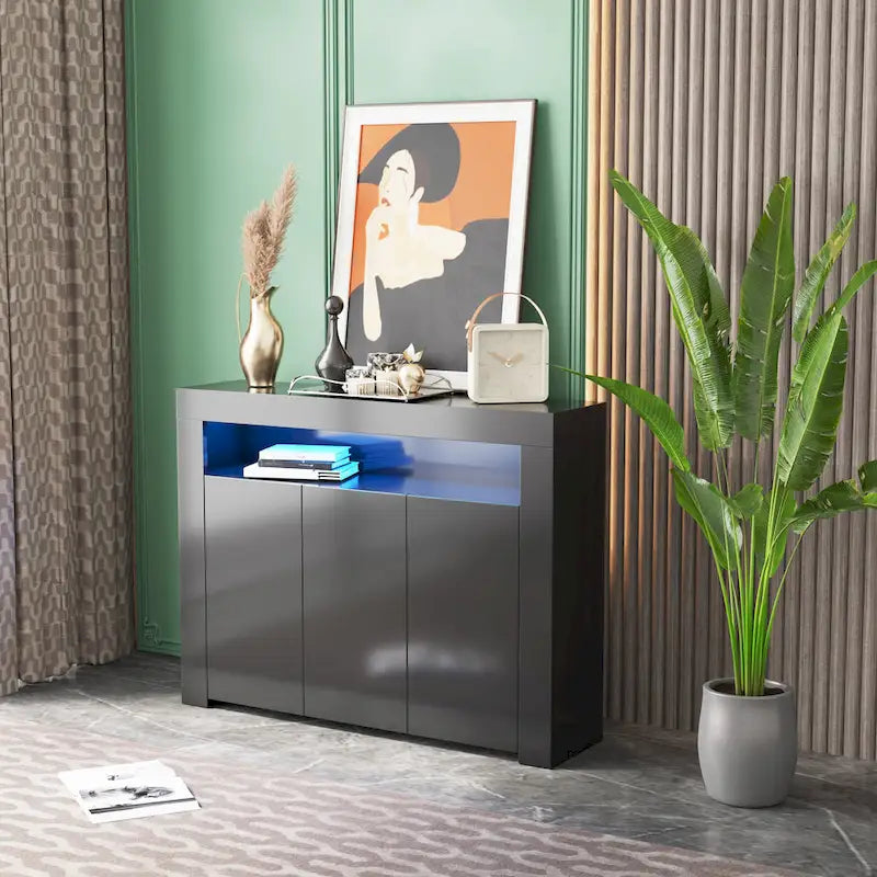 Living Room Sideboard Storage Cabinet with LED Light,with 3 Doors
