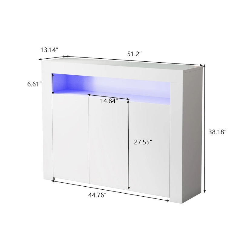 Living Room Sideboard Storage Cabinet with LED Light,with 3 Doors